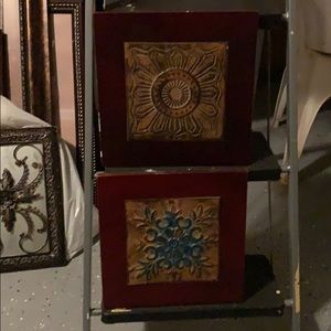 2 wood framed abstract art pictures